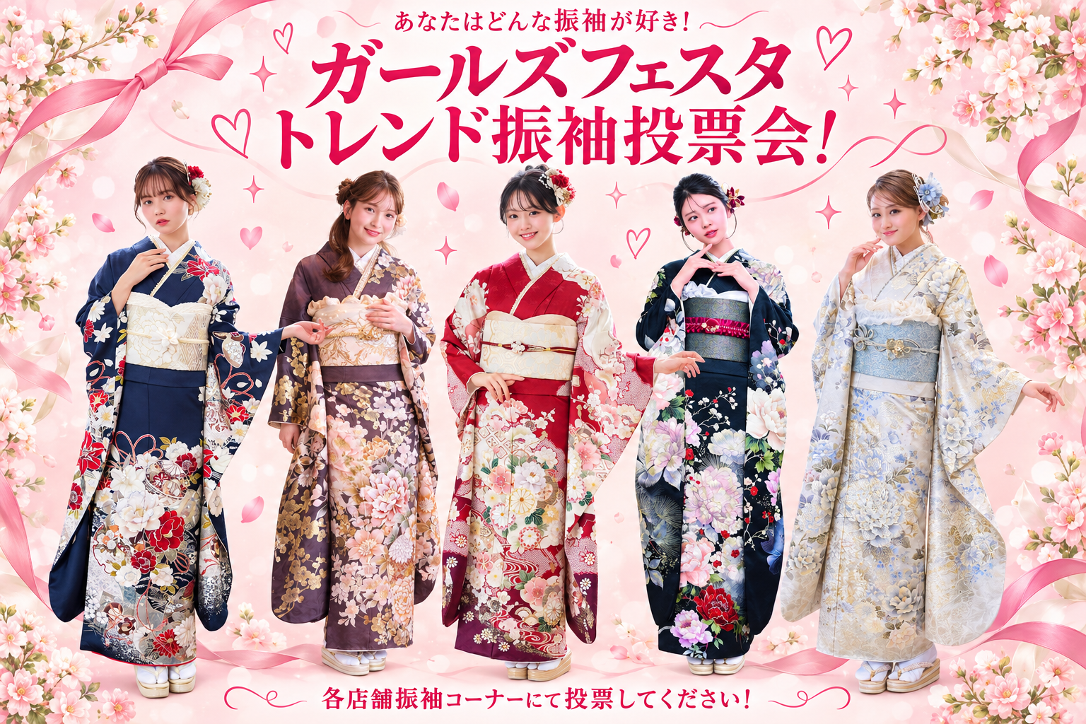 あなたはどんな振袖が好き！ガールズフェスタ トレンド振袖投票会！各店舗振袖コーナーにて投票してください！