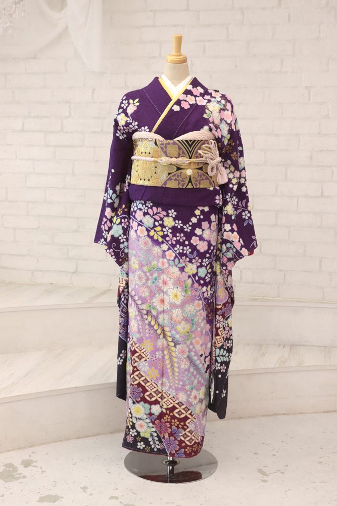 紫　辻が花　振袖