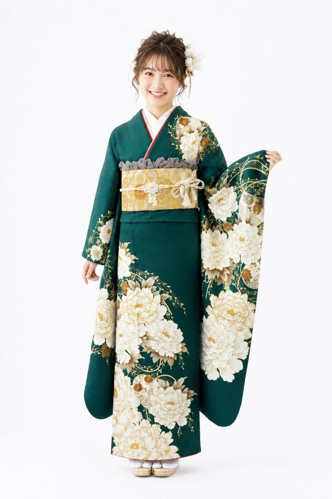 深緑色の振袖