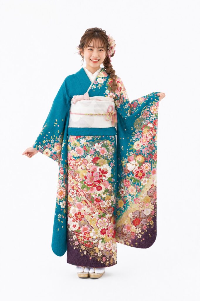 青緑色の振袖