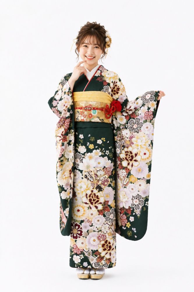 緑色の振袖