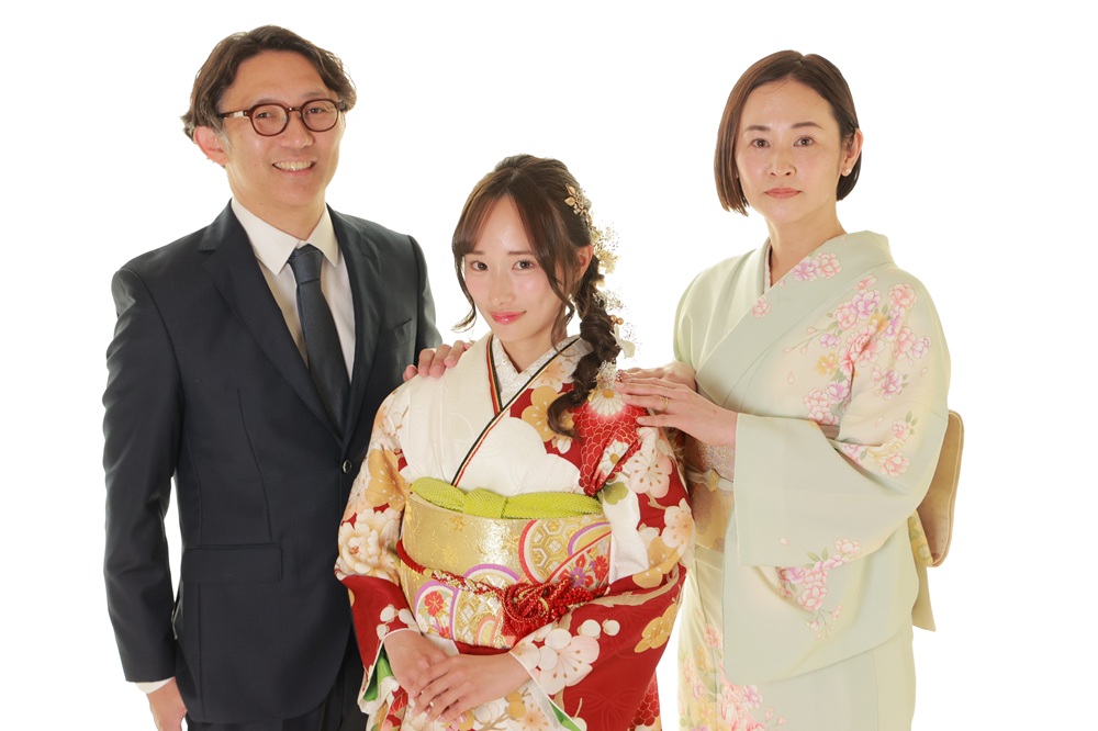 振袖　家族写真