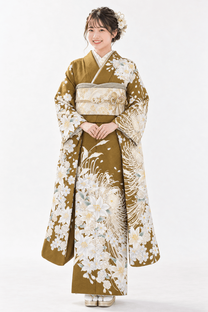 いせや深谷本店振袖Sサイズコレクションからし色ゆり乱菊