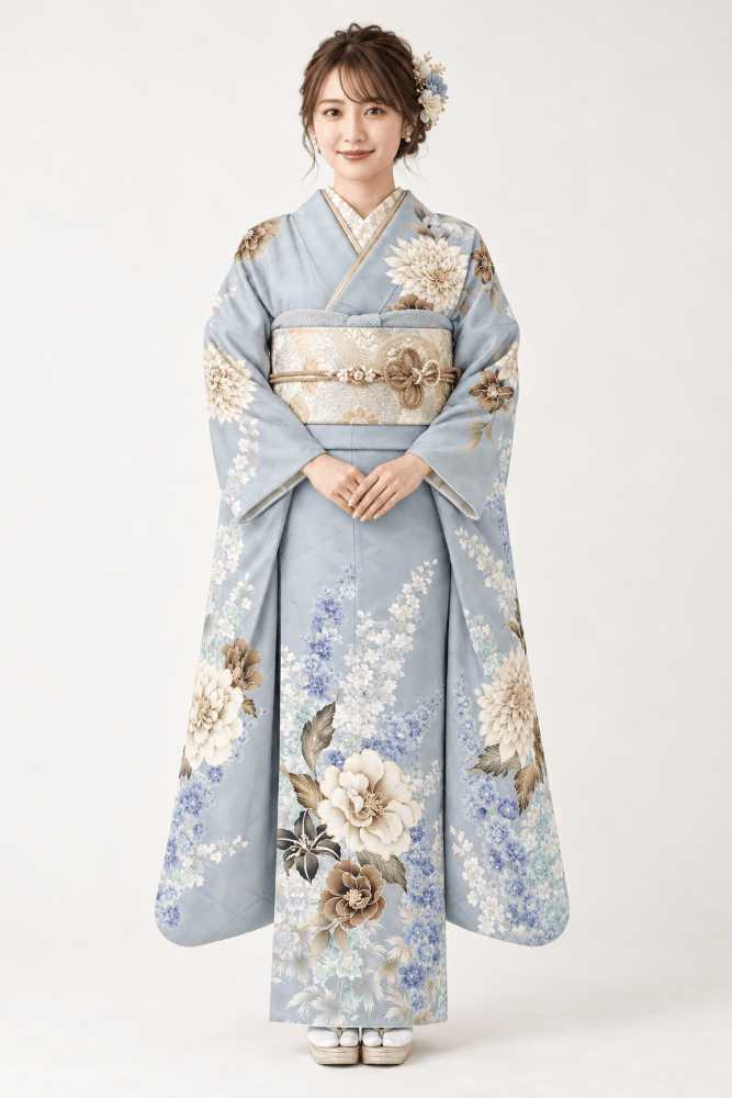 いせや深谷本店振袖Sサイズコレクションくすみ色グレー花柄