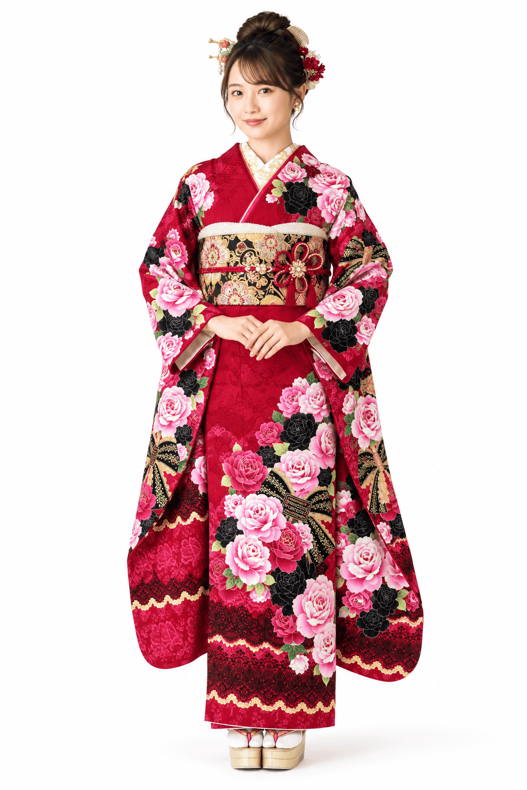 赤×黒の薔薇で、華やかグラマラスの振袖全身コーディネート