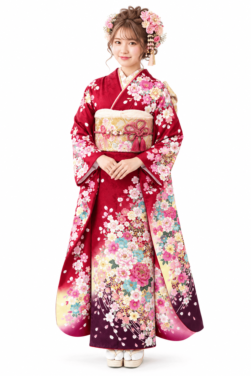 花と鞠で彩る、華やかガーリーの振袖全身コーディネート